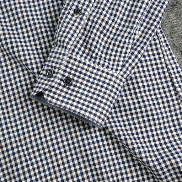 Johnston & Murphy Shirt Large Long Sleeve Blue Gingham Check Point Collar Tailor - Picture 3 of 10